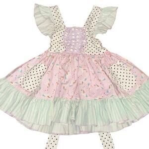 Olive Mae Handmade Unicorn Dress 2T Polka Dots Ruffles EUC Boutique Quality